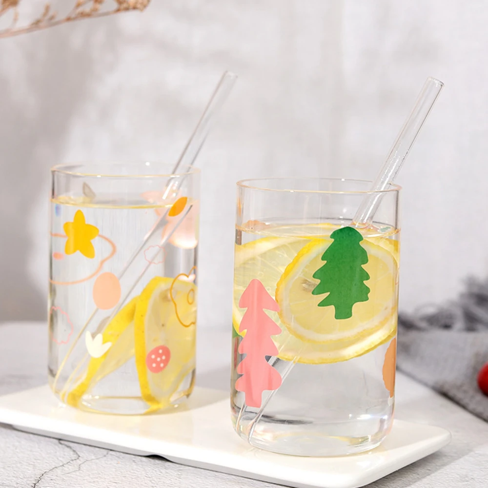 Creative Glass Cups with straw for Coffee Tea Drinks Milk Tea Water Glass Cups Straw Drinking Cup Transparent Drinkware