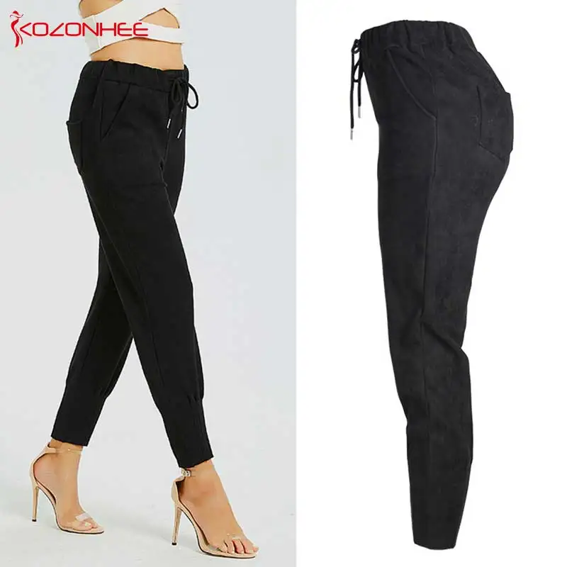 Fashion Stretch Black Faux velvet winter Pants High Waist Stretch Loose Velvet Women's Beam Foot Thick Pants #89