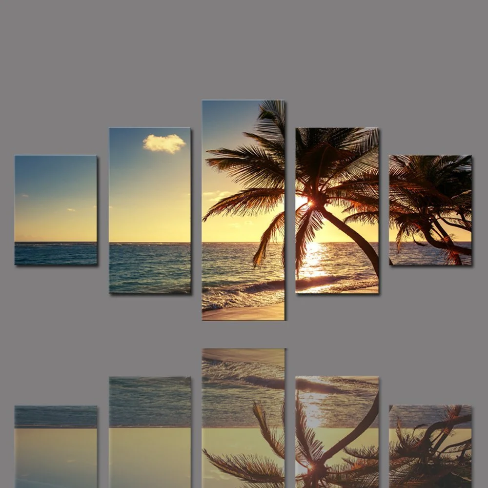 

Canvas Painting of Sea Sunset, Palm Trees, Wall Art Decoration, Picture for Home Decor, 5 PCs