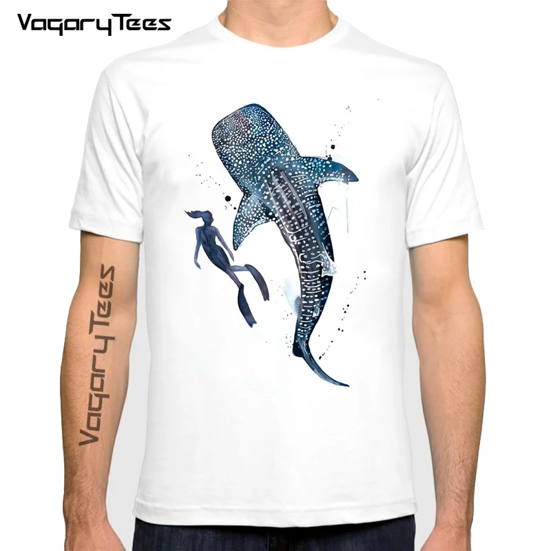 Free diver with Whale Shark watercolor painting print animal Sea art sea life art Newest Short Sleeve Classic T-shirt