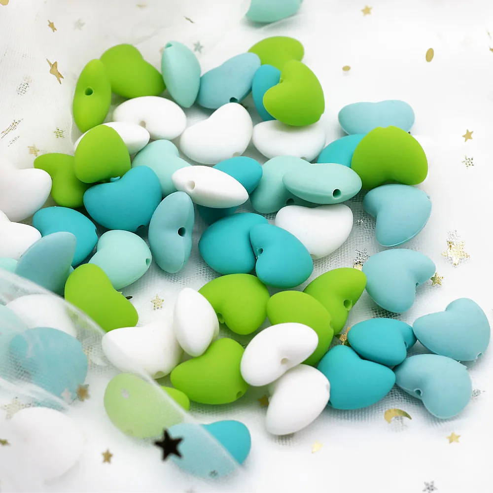 Cute-idea 20pcs Heart Baby Silicone teething beads Chew Toy Food Grade Silicone Nursing Teethers DIY Baby Necklace toys Accessor