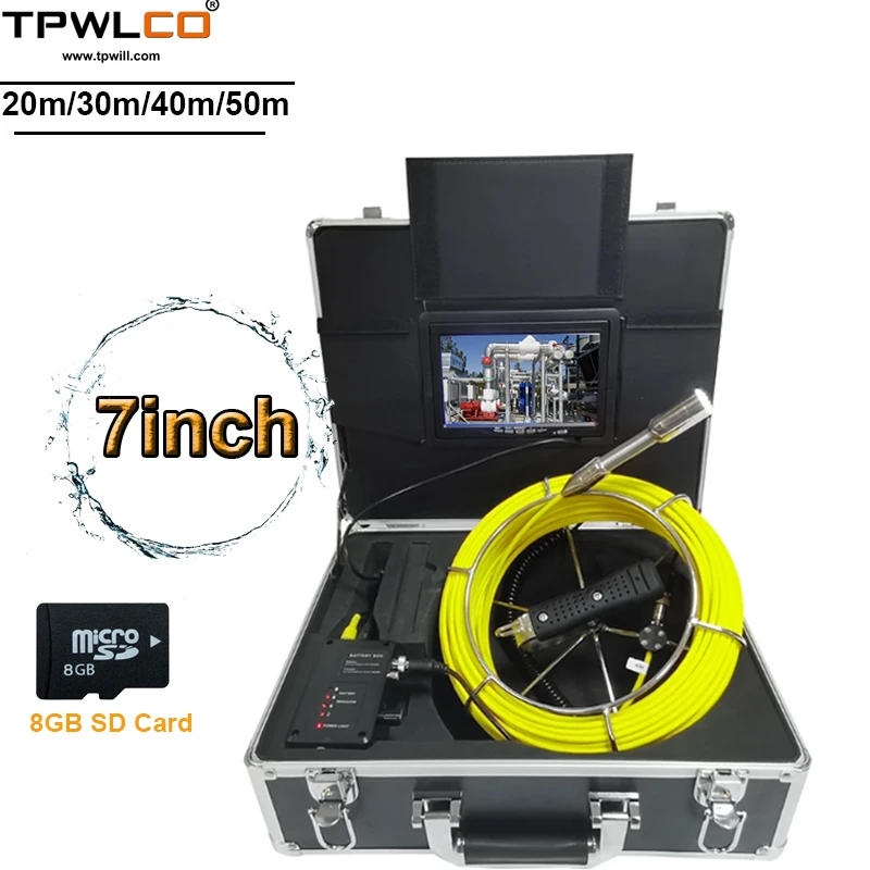 

7inch LCD Screen 20-50m Cable 1000TVL Waterproof Camera 23mm Industrial Pipe Sewer Inspection Video System With DVR Recorder