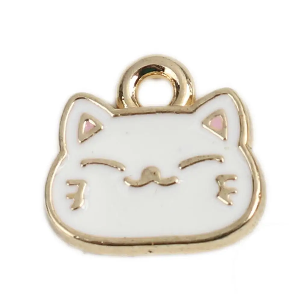 DoreenBeads Fashion Japanese Style Cat Charms For Jewelry Making Creamy-White Animal Enamel DIY Necklace Findings10 x 9mm, 10PCs