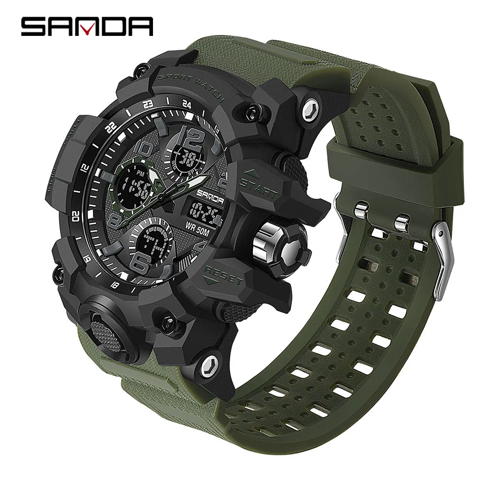 2021 SANDA Sports Military Men\'s Watches Waterproof Dual Display Quartz Wristwatch For Male Clock Stopwatch Relogios Masculino