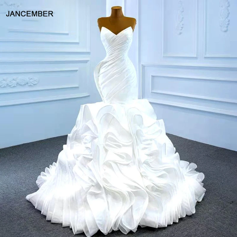 J67221 JANCEMBER-vestido de novia blanco de sirena sin mangas, elegante y con cordones en la espalda, cuello en V, 2021