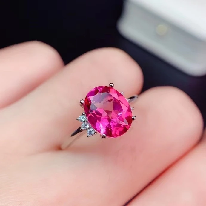 KJJEAXCMY fine jewelry 925 sterling silver inlaid natural pink topaz Elegant romantic female oval gem ring support check Gift