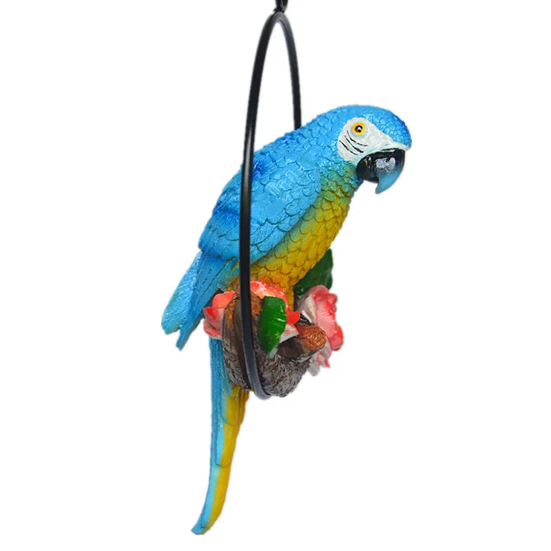 Creative Resin Parrot Hang On Tree Outdoor Garden Decoration Statue Animal Sculpture For Home Office Room Garden Decor Ornament