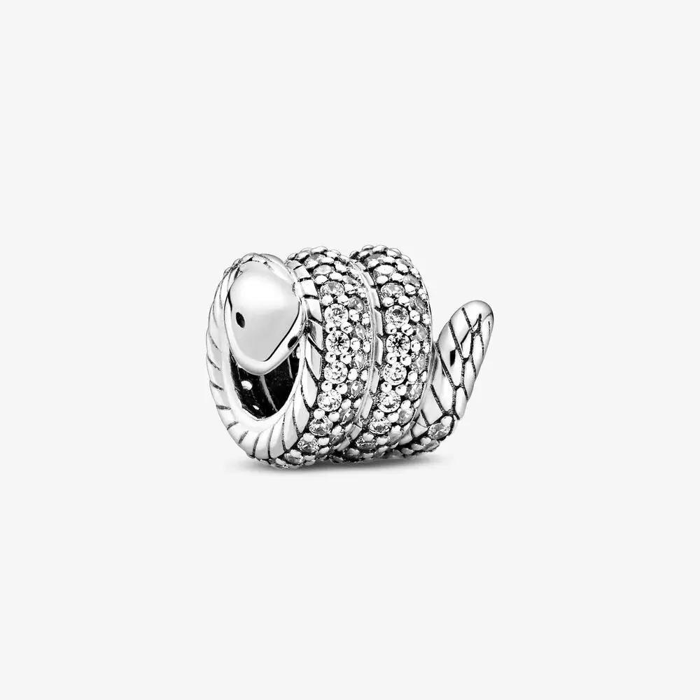 

100% Real 925 Sterling Silver Sparkling Wrapped Snake Animal Charm Beads for Jewelry Making Fits Europe Bracelet 2020 New