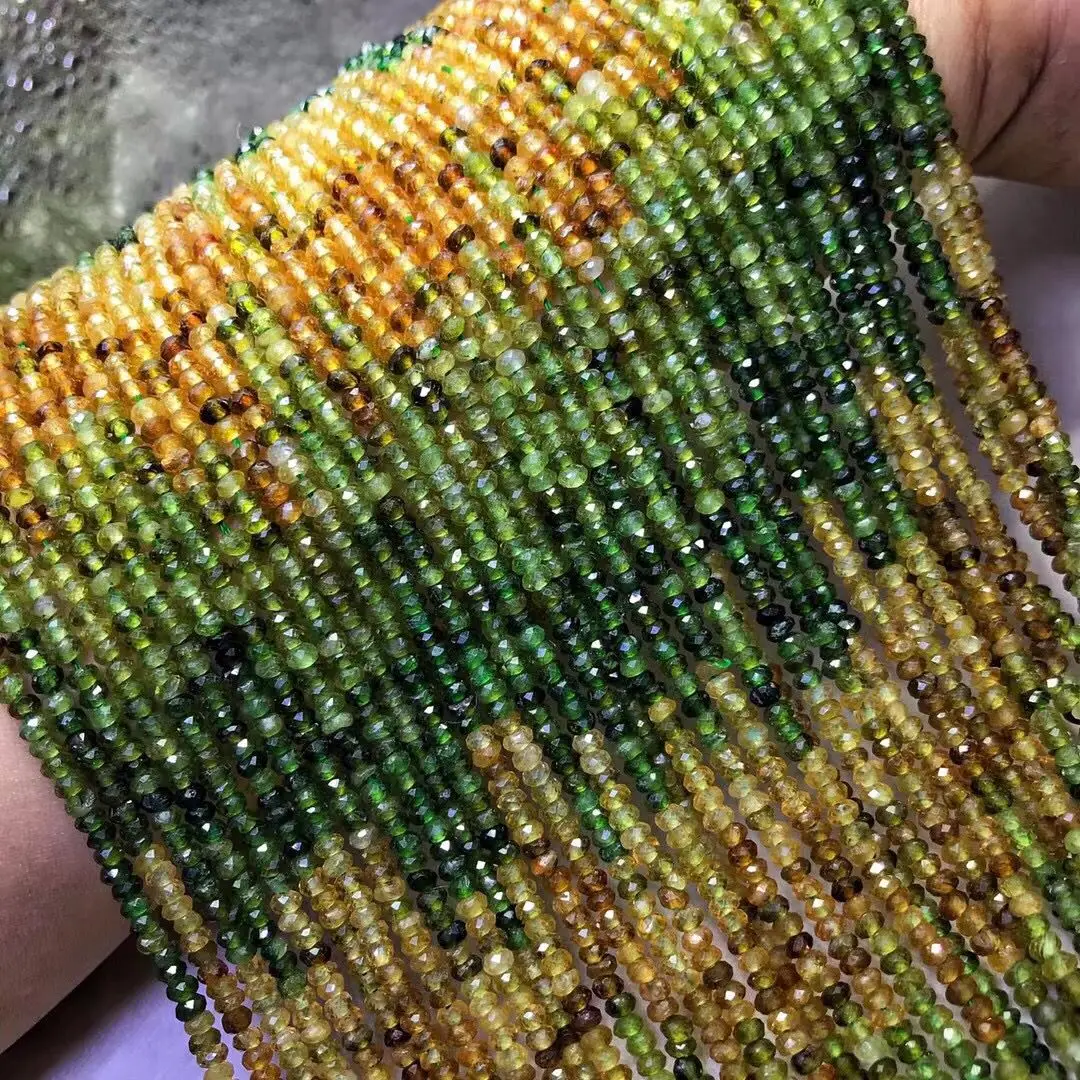 Tourmaline roundelle Faceted Gradient color green/yellow  3*4mm for DIY jewelry making loose beads FPPJ