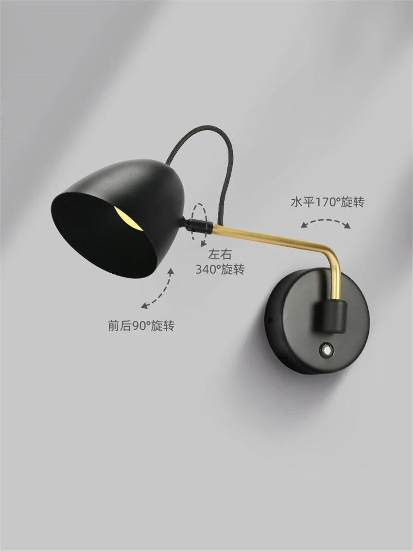 Nordic modern led light touch wall lamps bedroom bedside lamp living room study black dimming reading