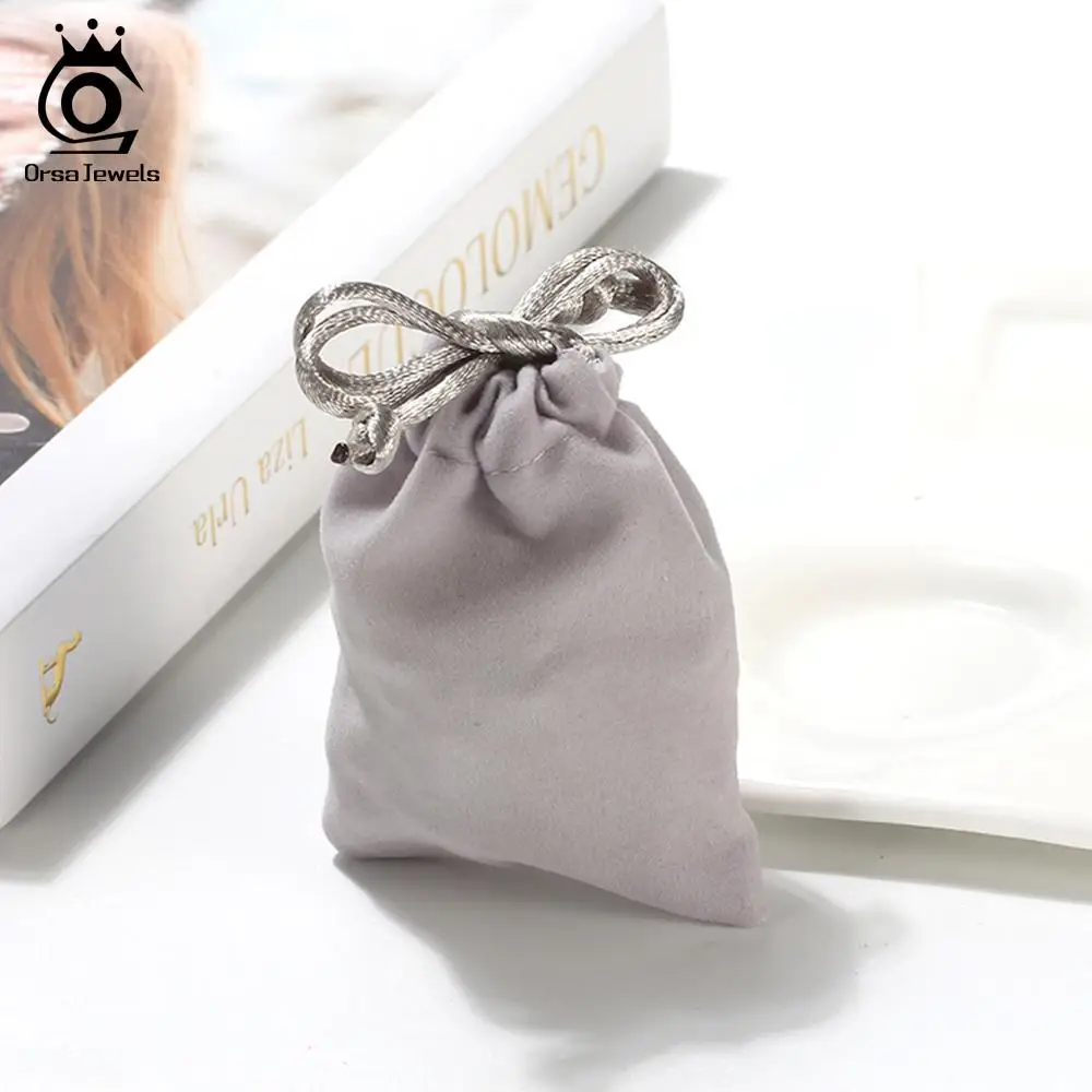 

ORSA JEWELS Velvet Pouches 7*9cm Jewelry Gift Packing gray Drawstring Velvet Bags For Wedding Party Candy Bag Wholesale BZH13