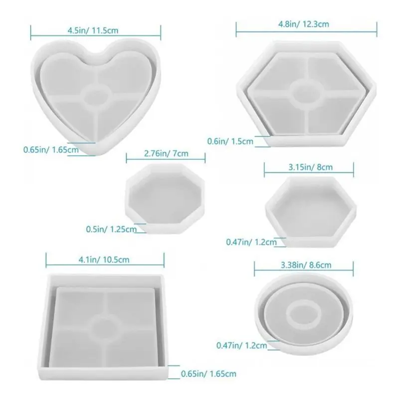 

4/6Pcs Crystal Epoxy Resin Mold Hexagon Round Casting Silicone DIY Mould