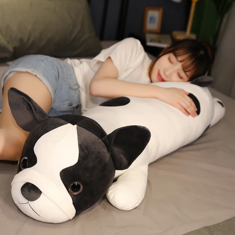80-120cm tumbado Bulldog francés juguetes de peluche cachorro de perro lindo Animal muñeca suave largo almohada cojín para dormir niños niñas regalo