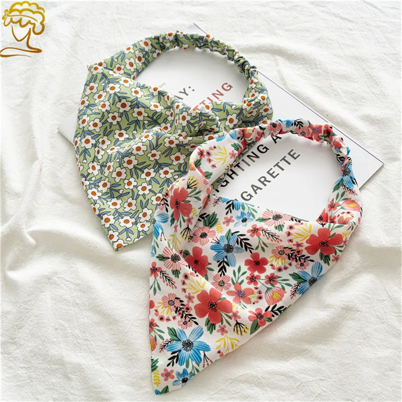 Ruoshui Triangle Hair Scarf For Woman Summer Printed Floral Bandanans Woman Hair Accessories Headband Elastic Hiarband Headwrap