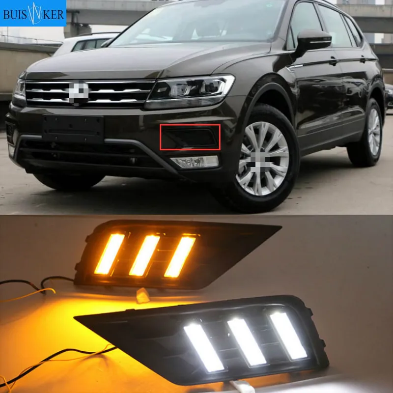 

1Pair Car light for Volkswagen VW Tiguan 2017 2018 2019 DRL Daytime Running Light with Yellow Turn signal fog lamp