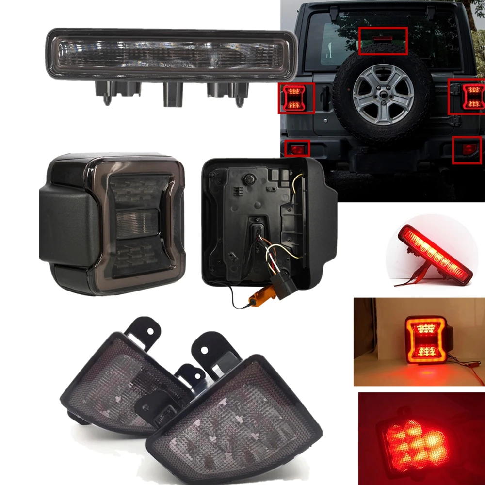 

For Jeep Wrangler JL 2018 2019 Smoked LED Tail Lights for Jeep JL Rear Bumper Taillights with 3rd Brake Reverse Lights Lamp Set