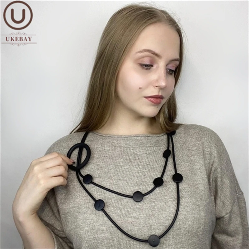 UKEBAY New Choker Necklaces Female Wood Jewelry Handmade Rubber Necklaces Wooden Accessories Punk Jewellery For Party Necklace