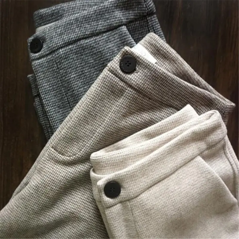 Plaid Woolen Pants Women's Autumn Winter Cropped Trousers High Waist Simple Commuter Flanging Harem Pants Women Bottoms Pants