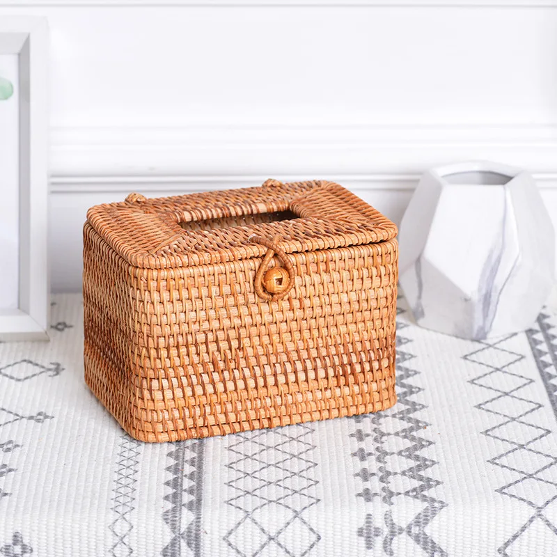 

Natural Rattan Tissue Boxes Handmade Tissue Case Household Sheet Paper Storage Country Style Home Decoration