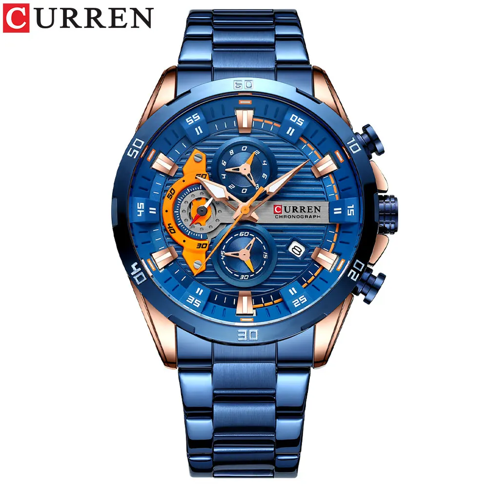 Curren Mode Sport uhren für Mann lässig Edelstahl Band Chonograph Armbanduhren leuchtende männliche Uhr 7