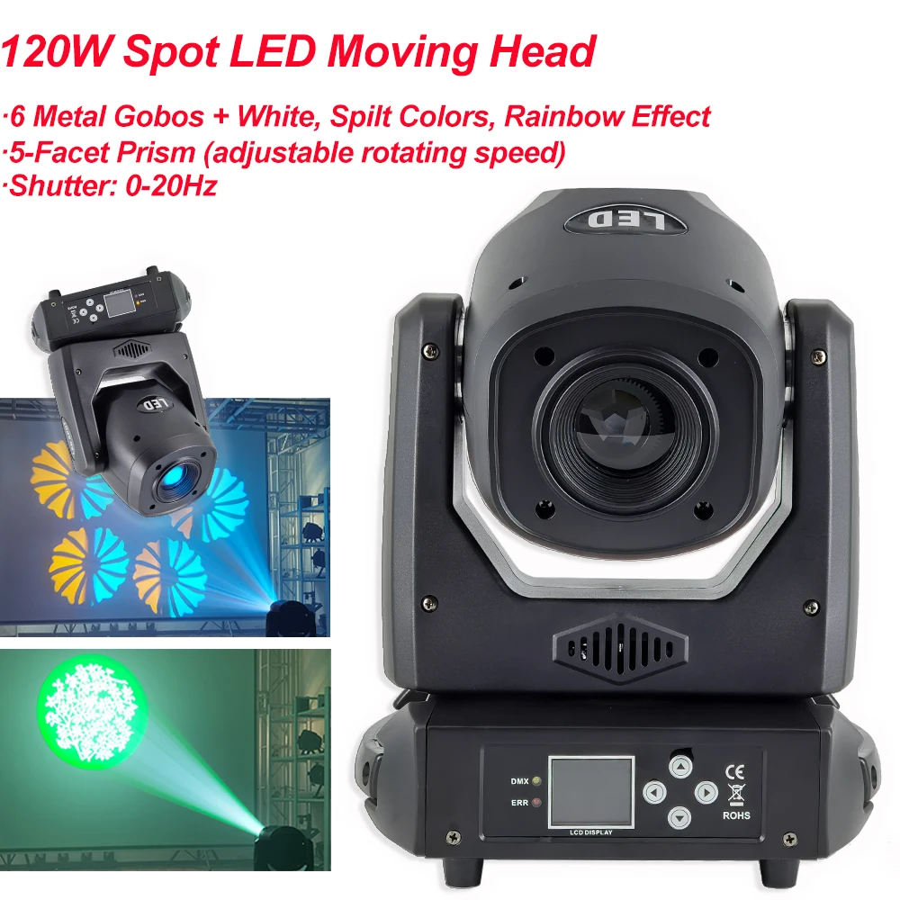 120W Spot LED Moving Head Light Fast Silent 5 Facet Prism Clear Rotating Gobo LED Moving Head Beam DJ Disco Party Stage Lights