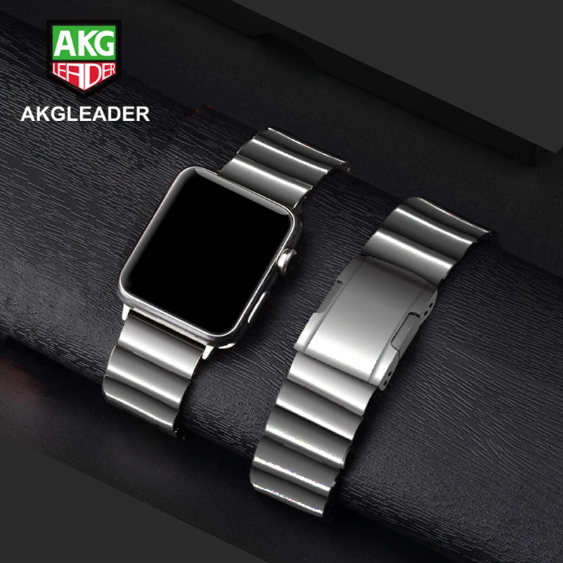 AKGLEADER  Solid Metal Steel Band For Apple Watch Series 7 6 5 4 iWatch High Quality Watchband For Apple Watch 3 2 Wrist Strap