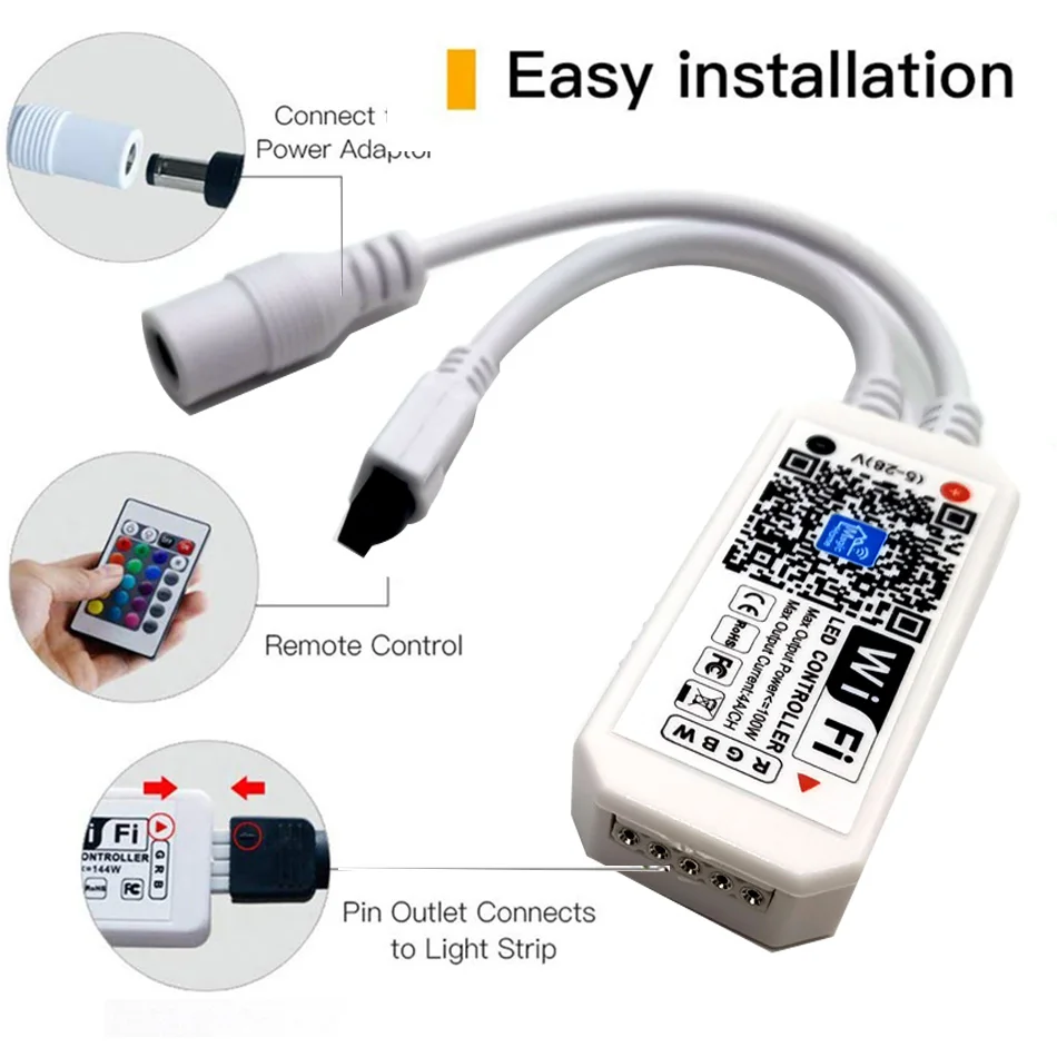 LEDストリップライト,Bluetooth DC5-24V,wifi,rgb,rgbw,android ios,リモートコントロール,24キー,5050を備えたAndroid/IOSと互換性があります