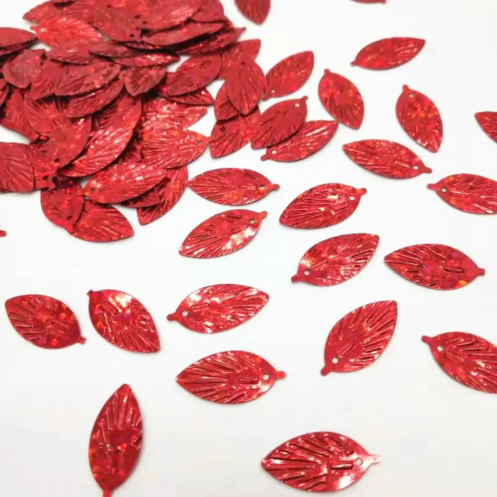 50g/lot Laser Red Leaf Sequins 9*18mm PVC Flat Paillette Hologram Decoration Cute Small Leaves