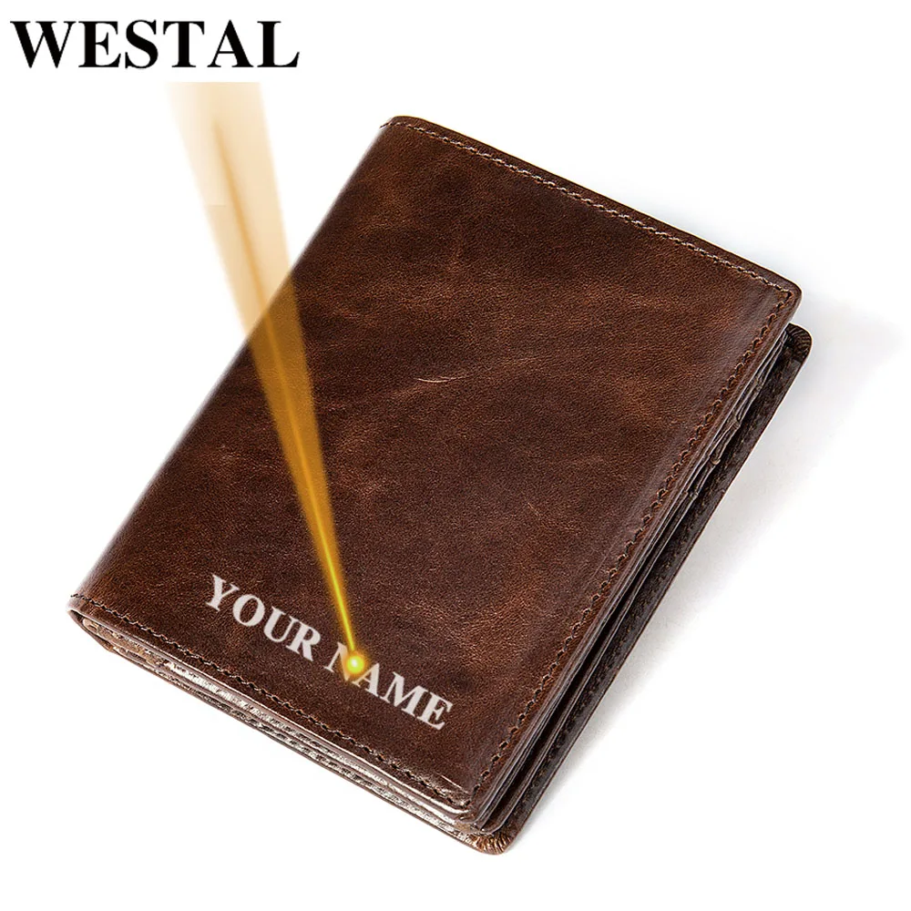 

WESTAL Engrave Purse for Men Genuine Leather Wallets Male Clutch Wallet for Cards Cardholder Coin Purses Leather Wallet Man 7333