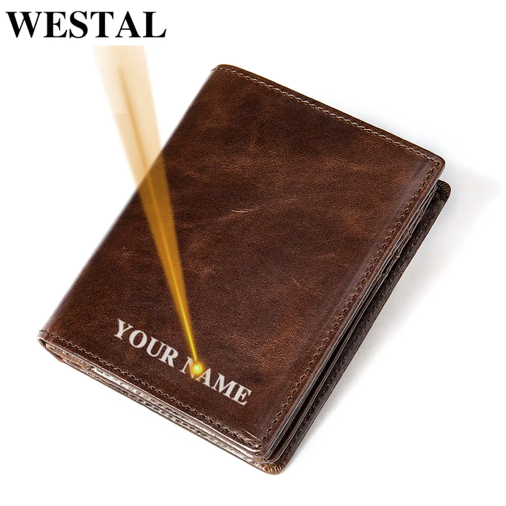 WESTAL Engrave Purse for Men Genuine Leather Wallets Male Clutch Wallet for Cards Cardholder Coin Purses Leather Wallet Man 7333