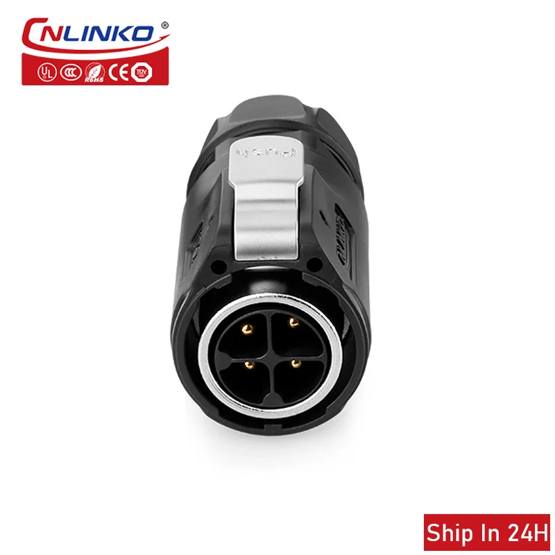 Cnlinko LP24 Plastic 4pin IP67 Waterproof Aviation 25A DC500V Electrical Cable Wire Power Conduction Plug Socket Connector