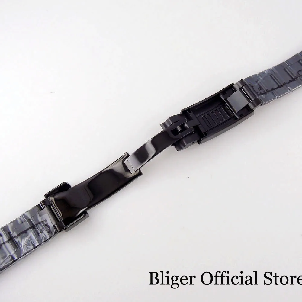 BLIGER Nologo Middle Polish Black PVD Plated Steel Band Bracelet 20MM Width Lug Glide Lock  Clasp