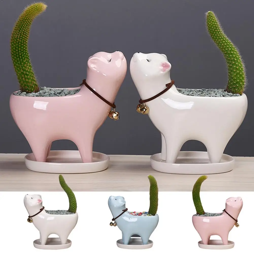 Ceramic Flower Pot Cartoon Animal Plant Flowerpot Balcony Desktop Decorations Cactus Succulent Planter Cute Cat Flowerpot