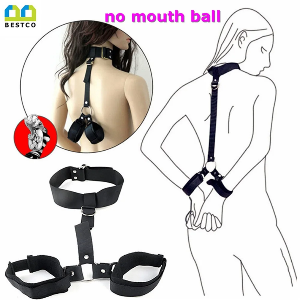 BESTCO Flirting Handcuffs Neck Erotic Adult Sex Toys Mouth Ball Gag BDSM Bondage Restraints For Couples Women Slave Games B-ASM5