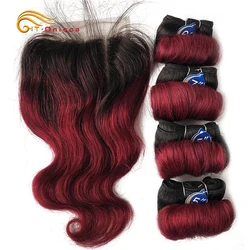 Mèches indiennes ondulées avec closure, extensions capillaires courtes, tissage transparent