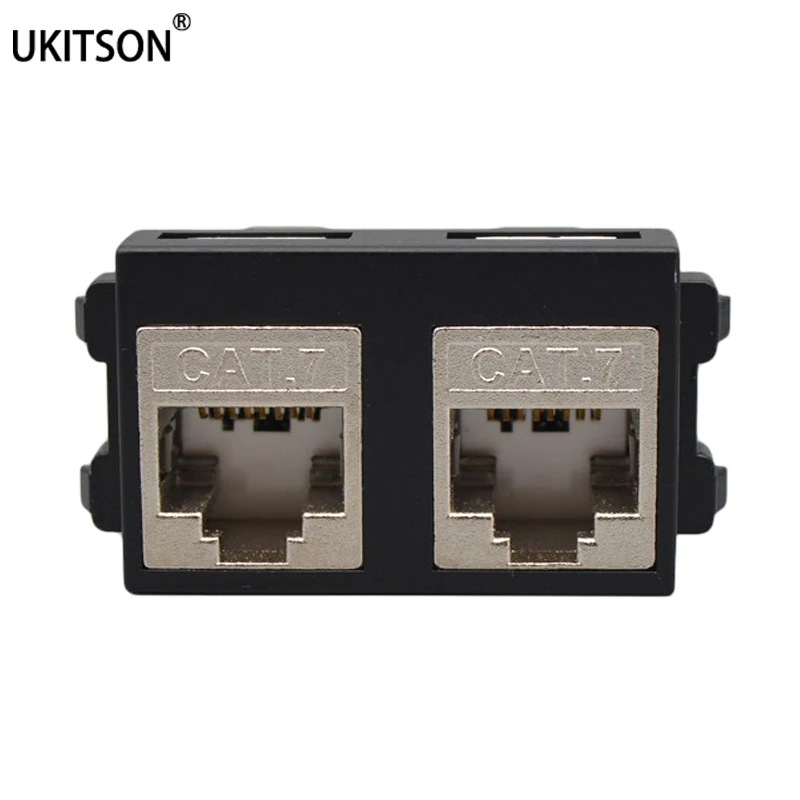 Black Color Double CAT7 CAT.6A RJ45 Module With Shielded Zinc Alloy Shell Internet Socket For 10GB LAN Plug