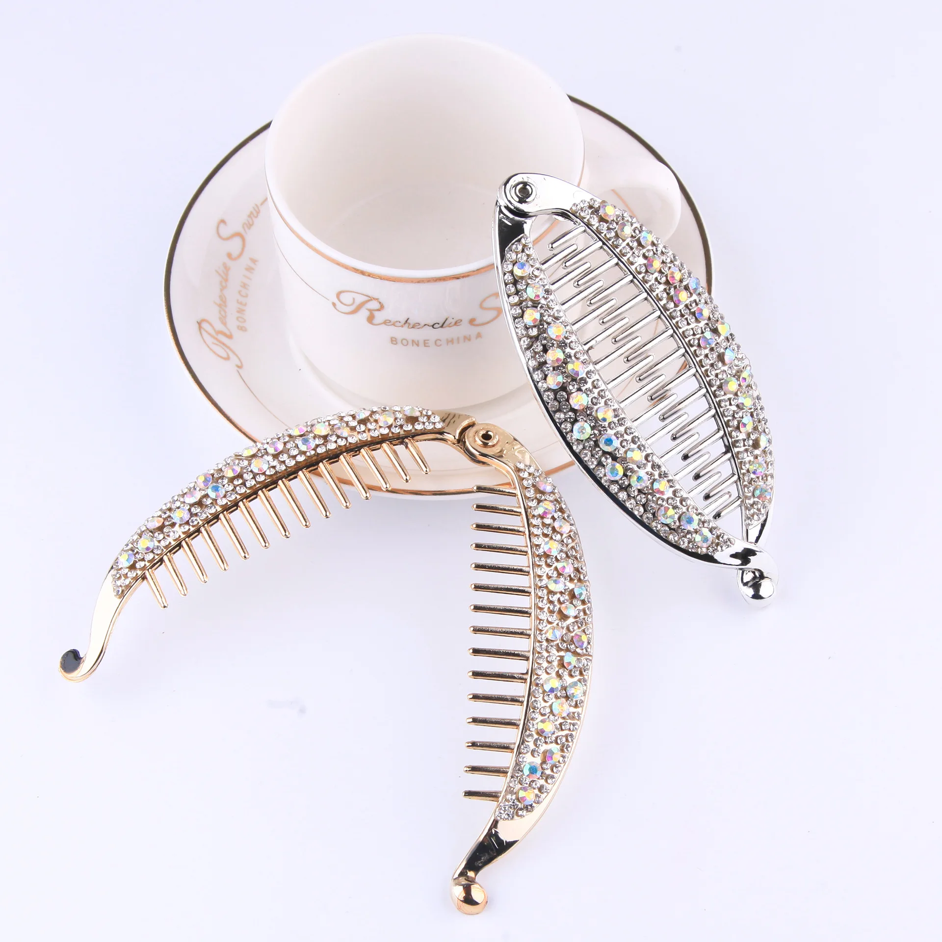 Fashion alloy Large Size rhinestones Colorful Fish Shape Hair Claw Clips Hair Jewelry Banana Barrette Hairpins Hair Accessories