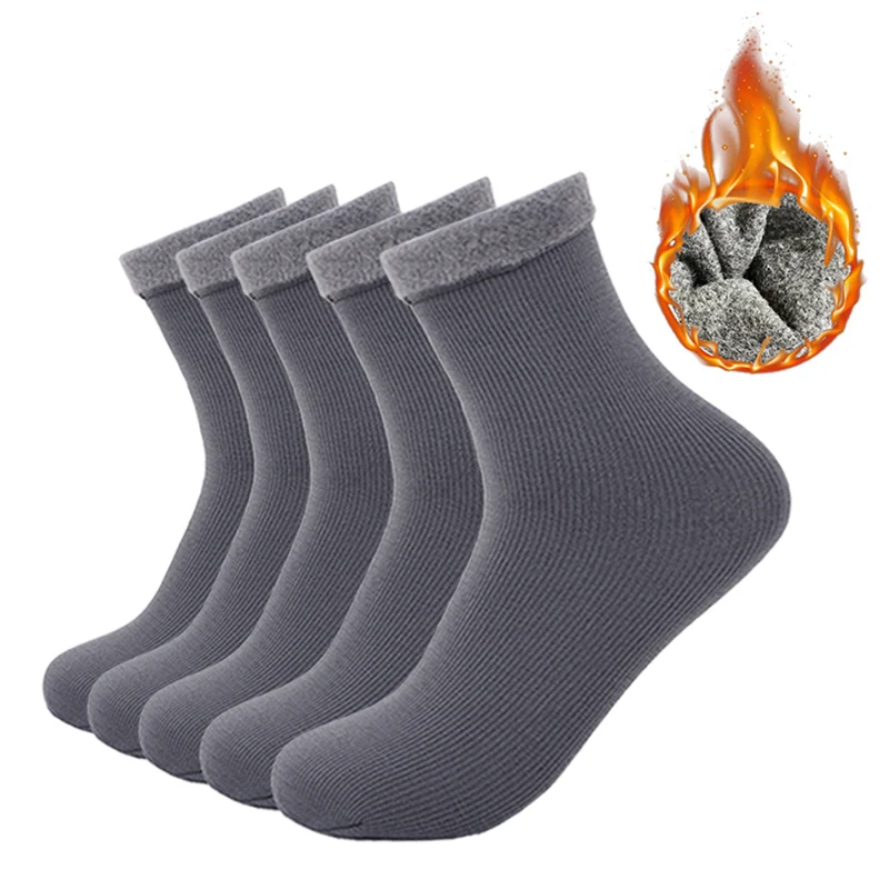 5 Pairs Mens Fuzzy Socks Winter Slipper Thick Socks For Men Cold Weather Warm Socks For Extreme Temperatures Snow Sock