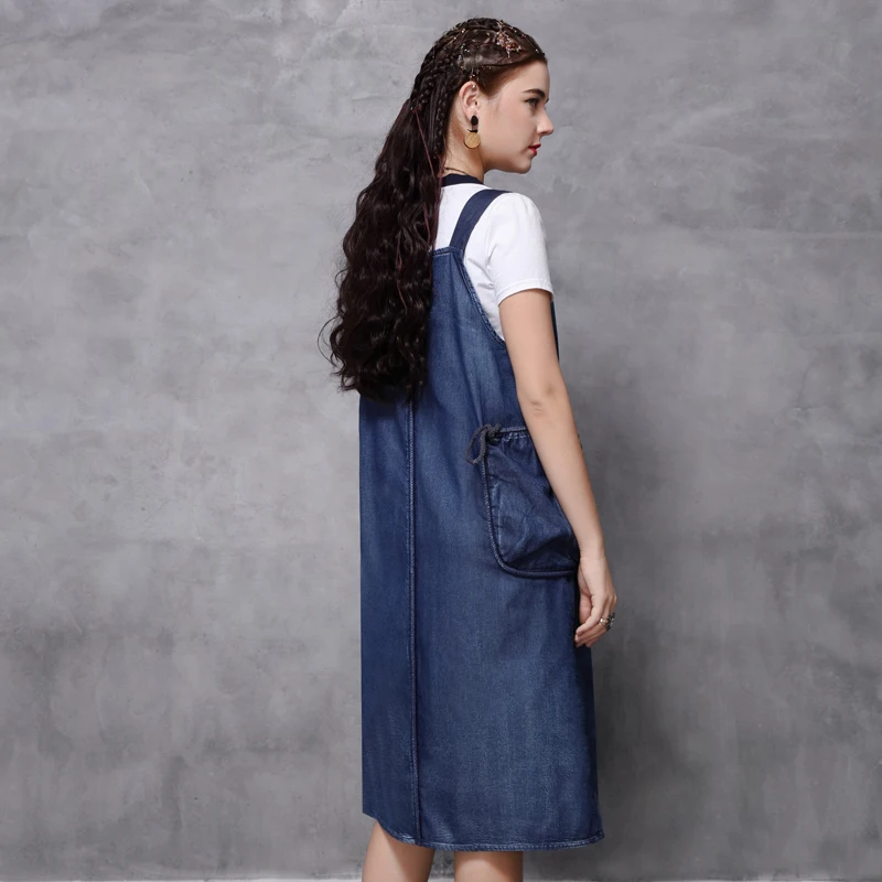 Vestito Da estate 2020 Yuzi. Può Boho Nuovo Cotone Vestiti Dalle Donne Asimmetrico Del Bordo Del Denim Della Bretella Della Rappezzatura Abiti A82125 Vestido