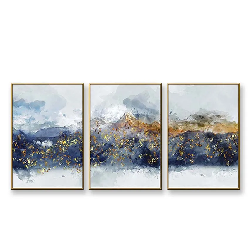 modern abstract acrylic painting Hand painted oil painting on canvas 3 pieces gold mountains landscape wall art picture for room