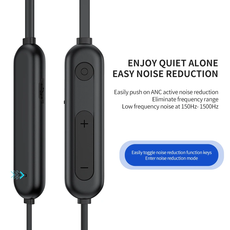 ANC ชุดหูฟังไร้สาย Bluetooth 5.0ลดเสียงรบกวนคอแม่เหล็ก-ติดตั้งในพร้อมชุดหูฟังไมโครโฟน