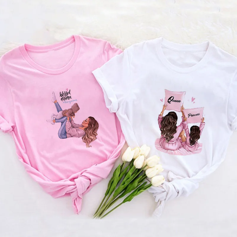 Women's Tshirt 90s Fashion Mom Mother Daughter Print Tee Mama Cartoon Ladies Graphic Tops T Shirt Summer Female Clothing T-Shirt