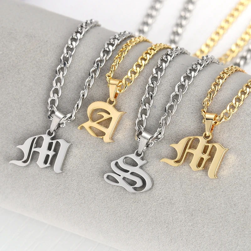 Initial Old English Style Necklace Custom Capital Letter A-Z Pendant Necklace Beauty Vintage Jewelry Personalized Choker Women
