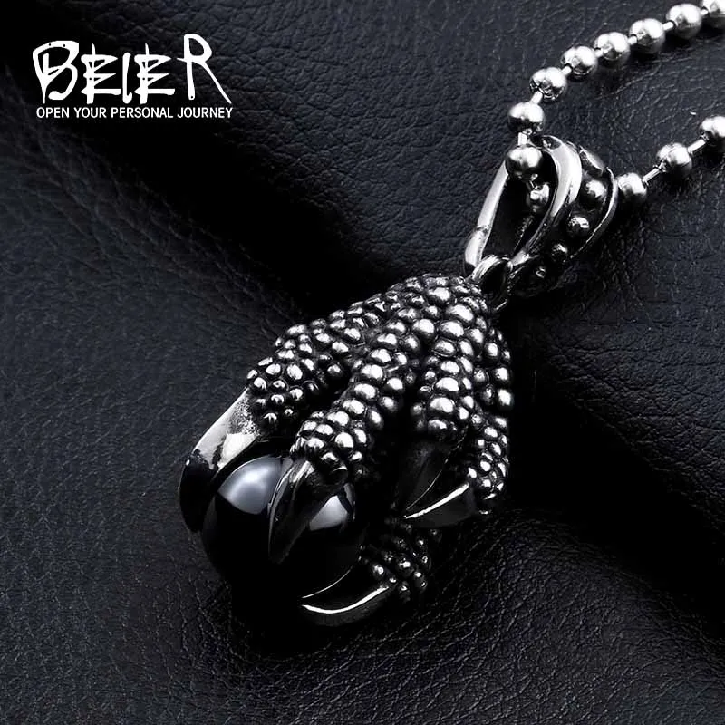 Beier 316L Stainless Steel Pendant Necklace Retail Eagle Claw Pendant Man\'s Super Cool CZ Charm Choker Accessories LLBP8-129R