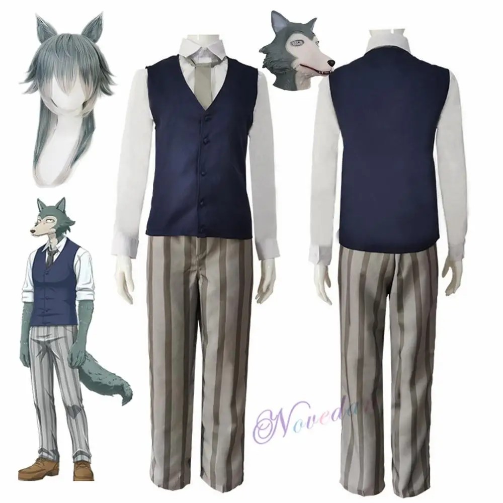 

Anime Beastars Cosplay Costumes Wig Mask Grey Wolf Legoshi Uniform Carnivore Legosi Cosplay Costume Cherryton Academy Blue Suit