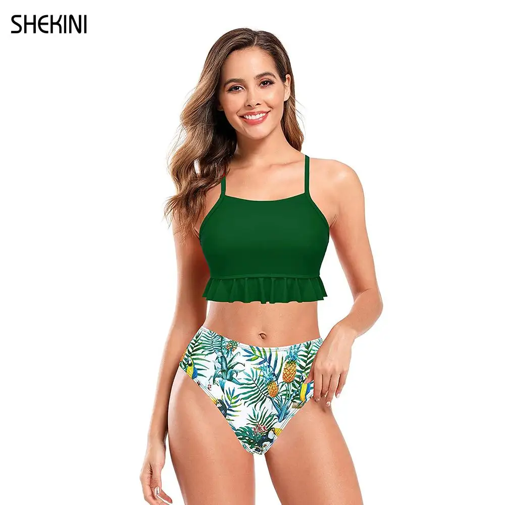 

SHEKINI Women's Swimwear Ruffled Flounce Bikini Set High Waisted Print Bottoms Two Piece Swimsuits Beach Summer Bathing Suits