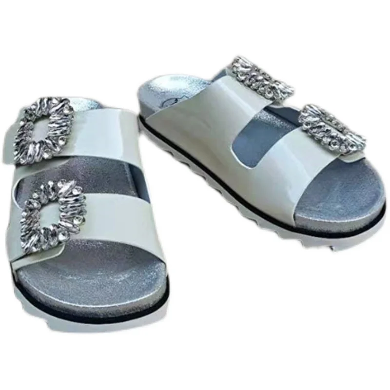 Female Shoes Slippers Casual Summer Clogs Woman Fringe Low Glitter Slides 2024 Luxury Genuine Leather Beach Jelly Crystal Fashio