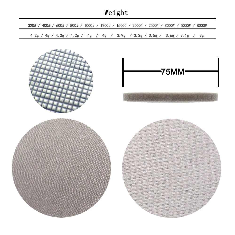 3 Inch 75mm Sponge Sanding Disc Sandpaper  Hook  Loop Wet Dry 320-8000 Grits for Car Phone Jewelry Polishing & Grinding