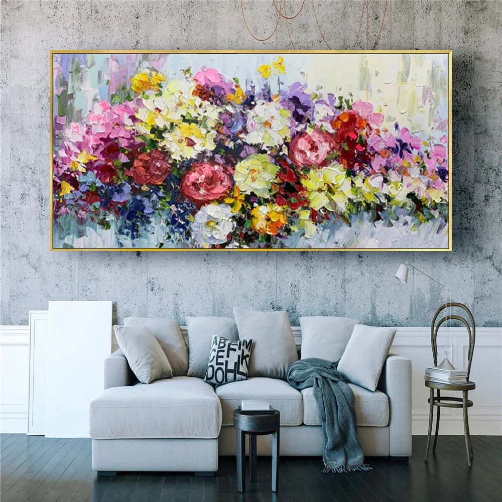 Hand-Painted Modern Yellow And Red Flower Oil Painting On Canvas Blooming Petal For Living Room Wall Art Pictures Home Decor