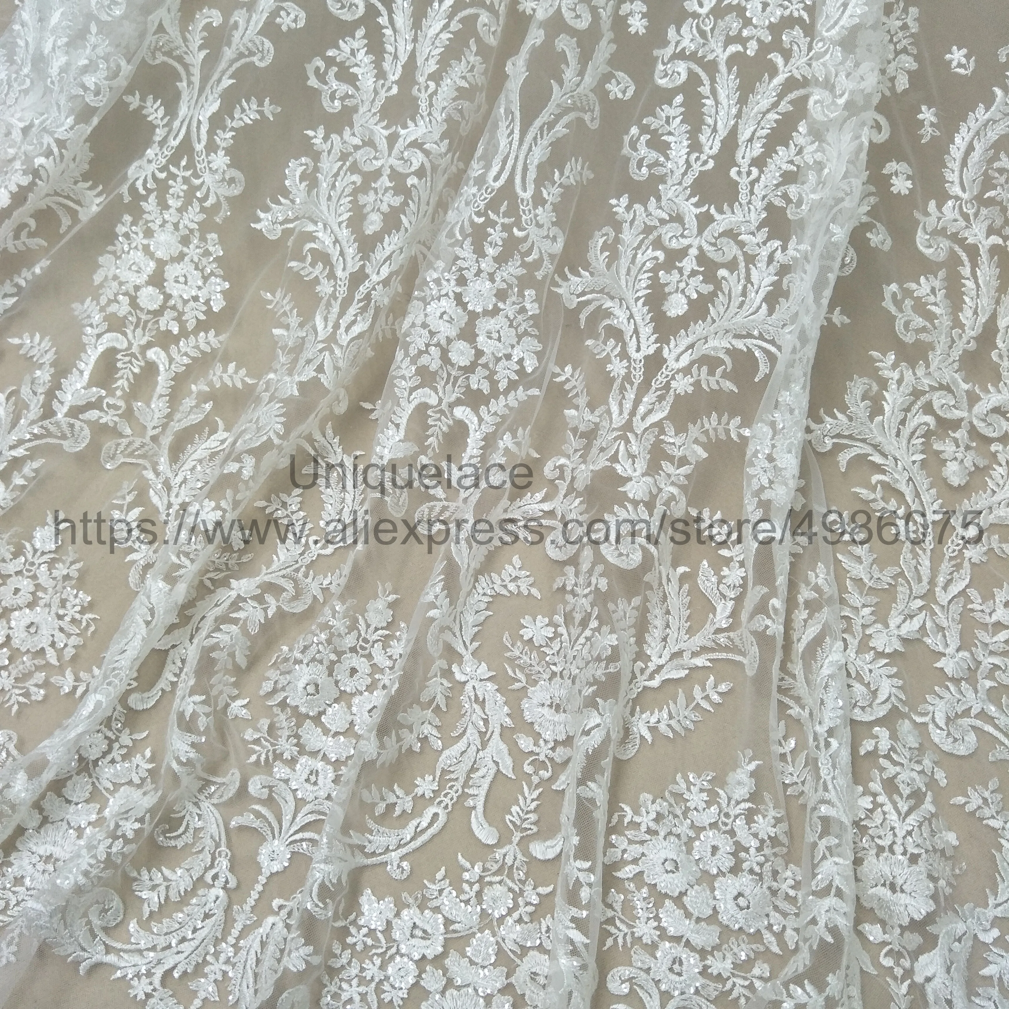 Newest Berta dress lace fabric worldwide shipping sequins lace fabric 130cm width sell by yard